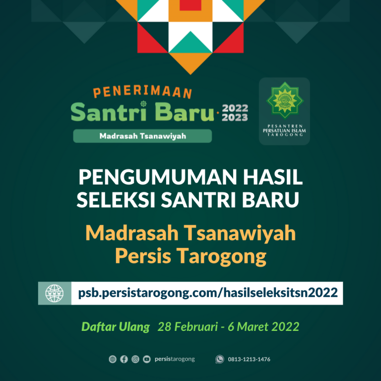 Hasil Seleksi Santri Baru Tsanawiyah 2022-2023