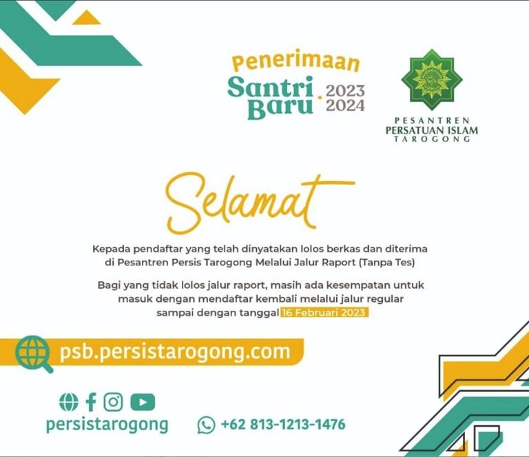 Pengumuman Hasil Seleksi PSB Jalur Rapot Tsanawiyah – Aliyah 2023-2024